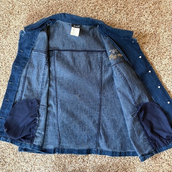 Crystal Fashions Women's Blue Denim Vest Size 14 Jean Embroidered Vtg Y2K Retro - Picture 14 of 14